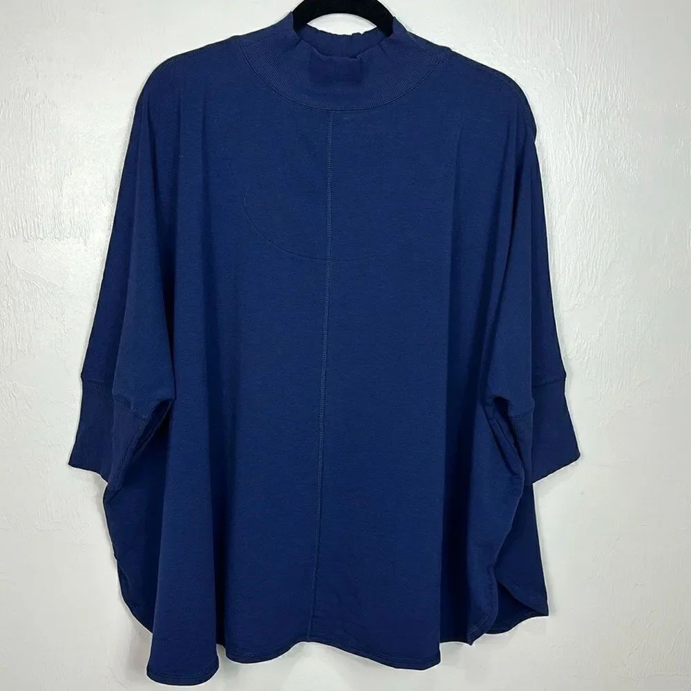 Zuda Cotton Blend 3/4 Dolman Sleeve Pullover Sweater In Dark Blue Size S